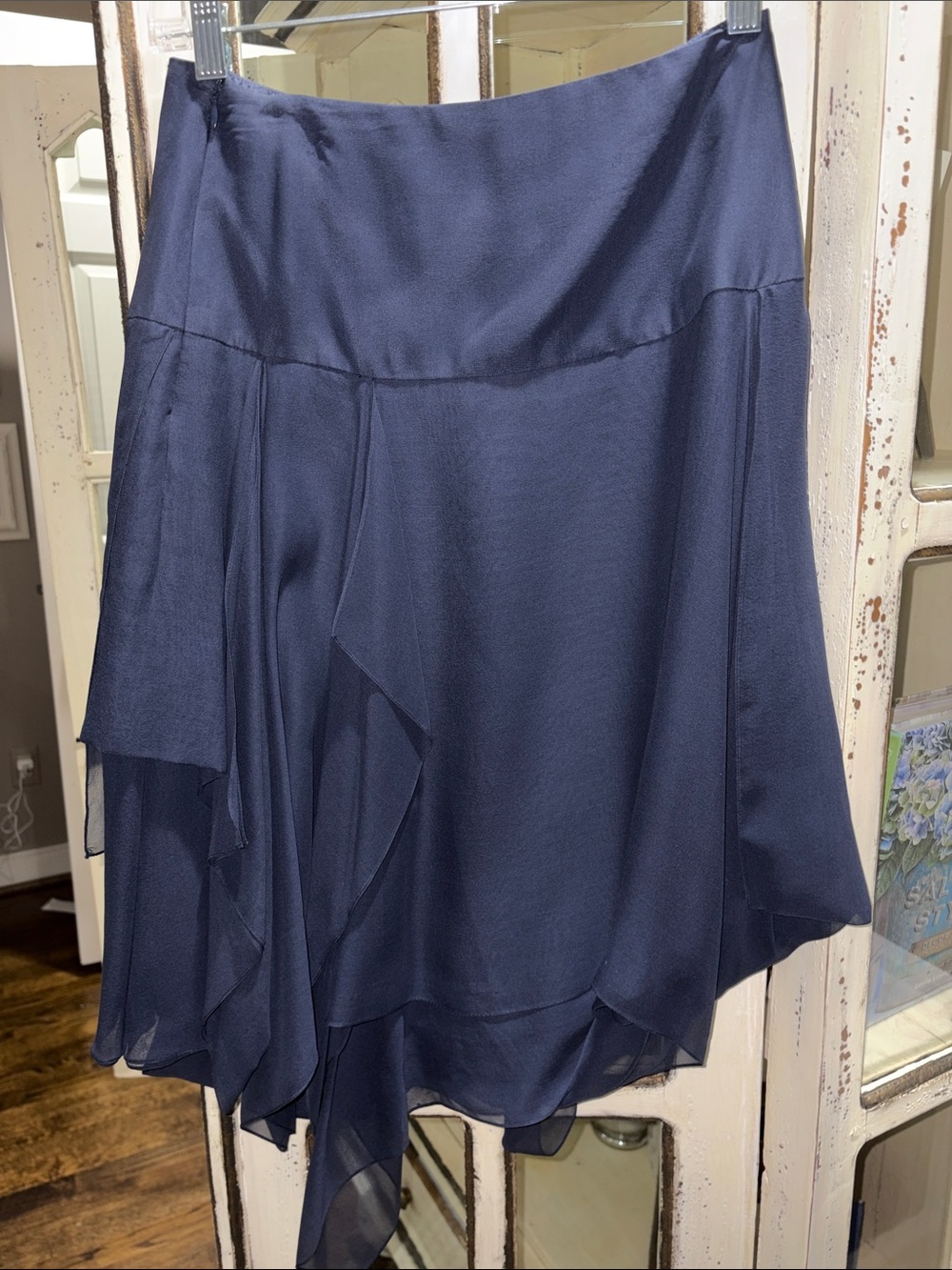Gorgeous 100% Silk Morgane Le Fay Navy Asymmetrical Skirt